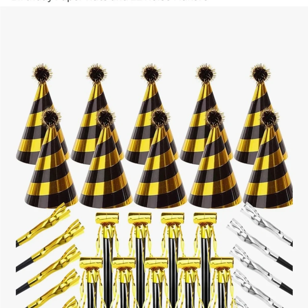32 Pcs Gold Birthday Party, Birthday Hats, Noise Makers